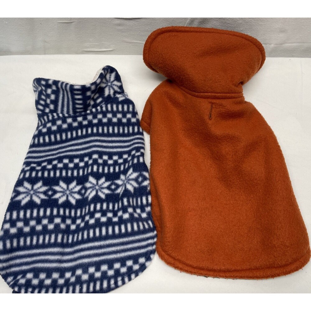 Lot of 2 Dog Jacket Reversable Rust Coat & Fleece Blue White Size Medium